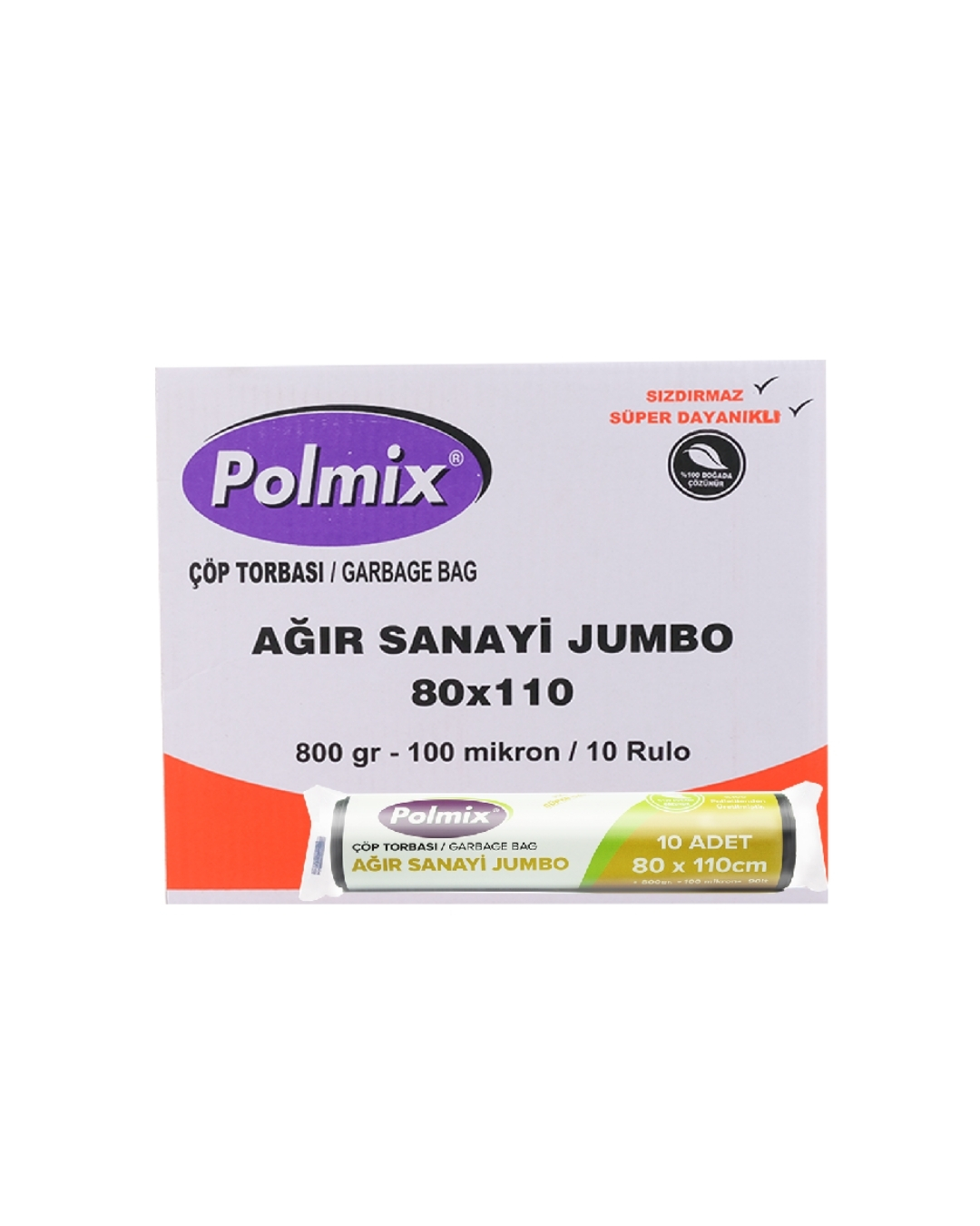 Polmix Ağır Sanayi Jumbo Çöp Poşeti 80x110 800 GR 10 Rulo 10 Adet Mavi
