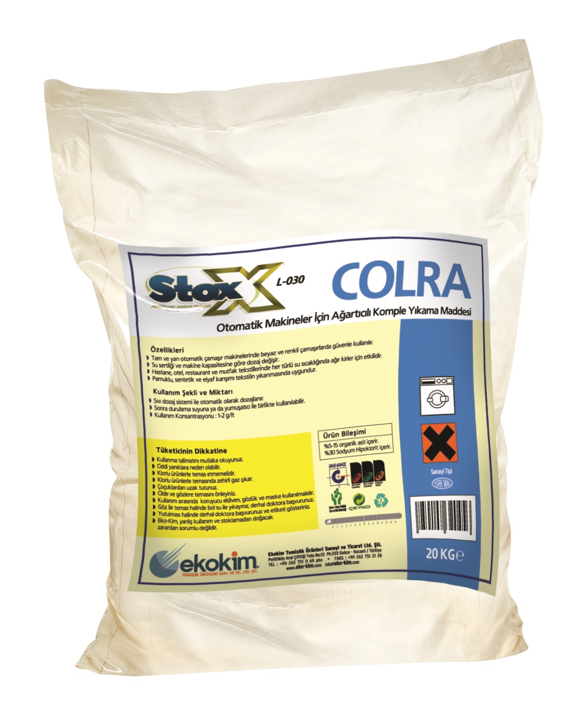 Stox Colra Beyazlar için Ağartıcılı Toz Çamaşır Detarjanı - 20 KG