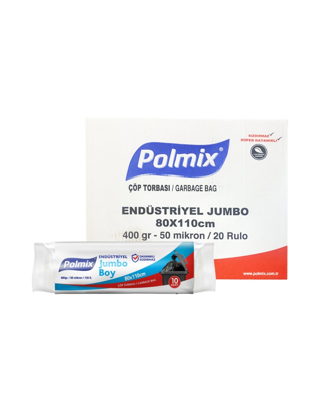 Polmix Endüstriyel Jumbo Çöp Poşeti 80x110 400 GR 20 Rulo 10 Adet Siyah