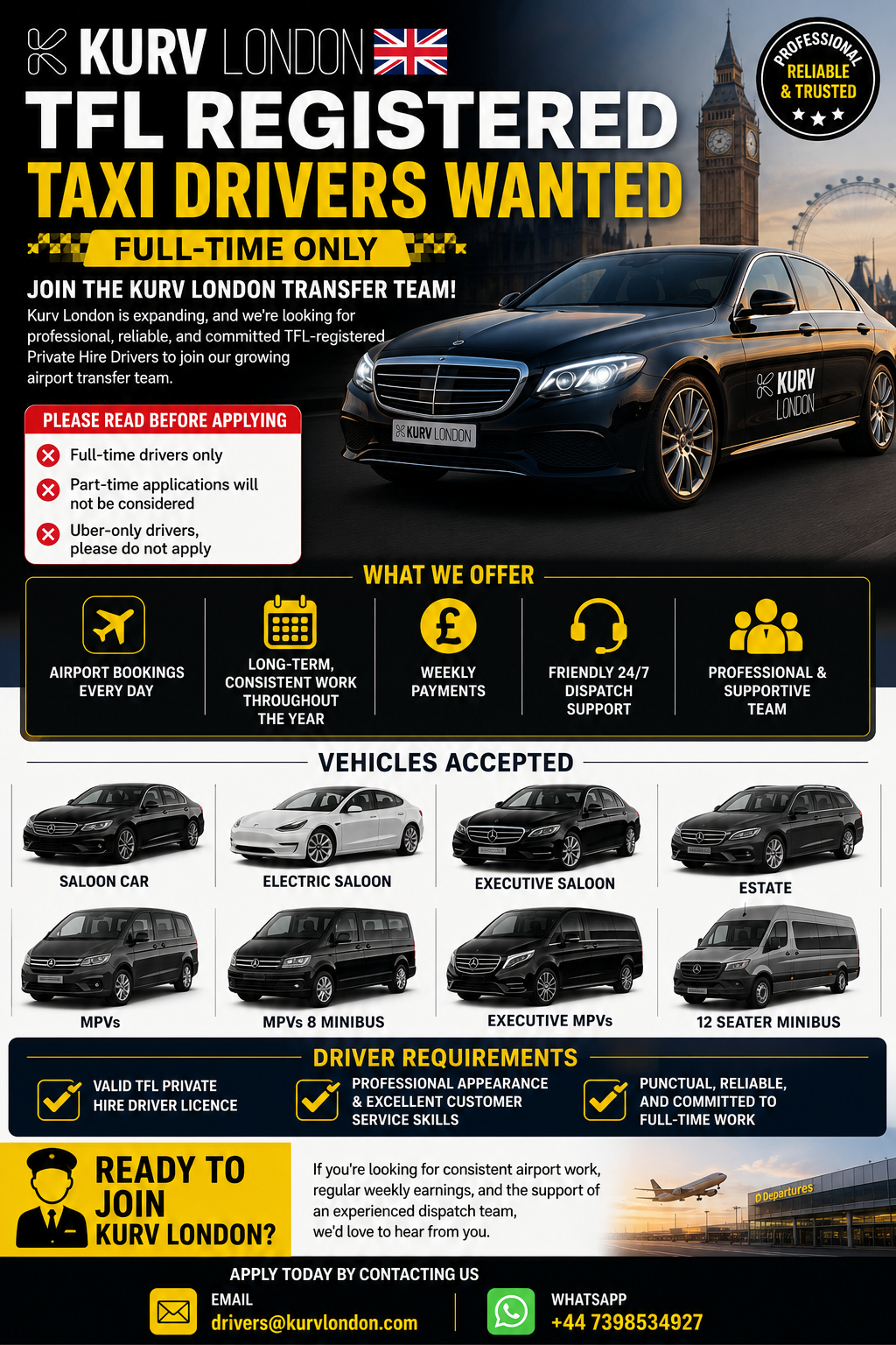 TFL REGISTERED TAXI DRIVERS REQUIRED – FULL-TIME ONLY service thumbnail