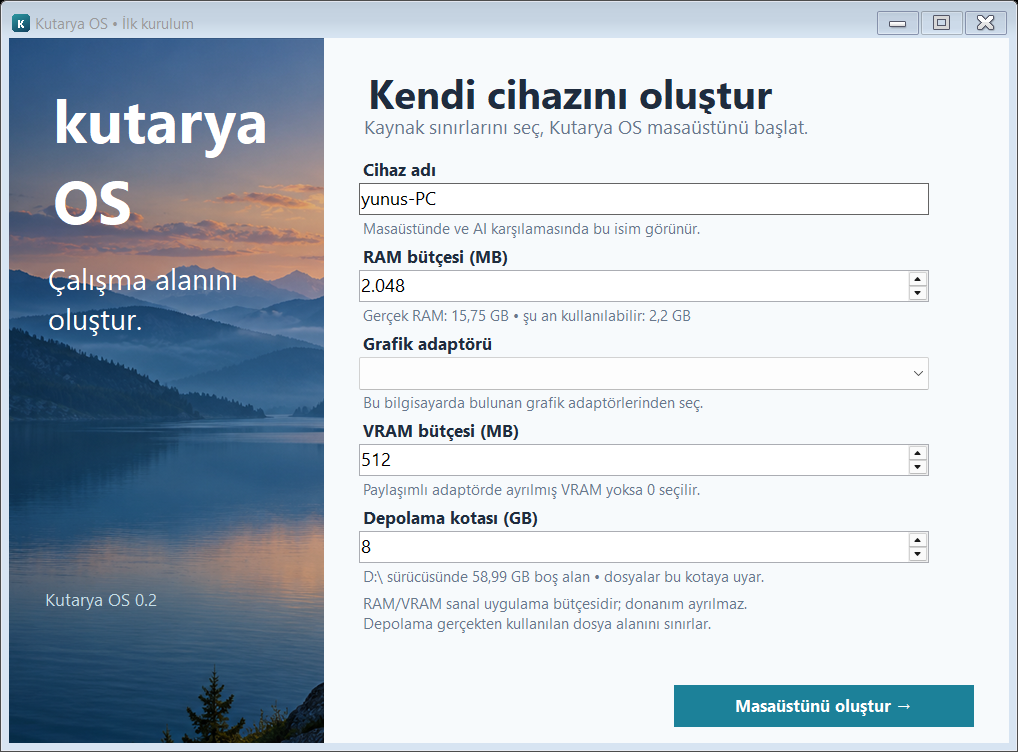 Kutarya OS ekran görüntüsü 1