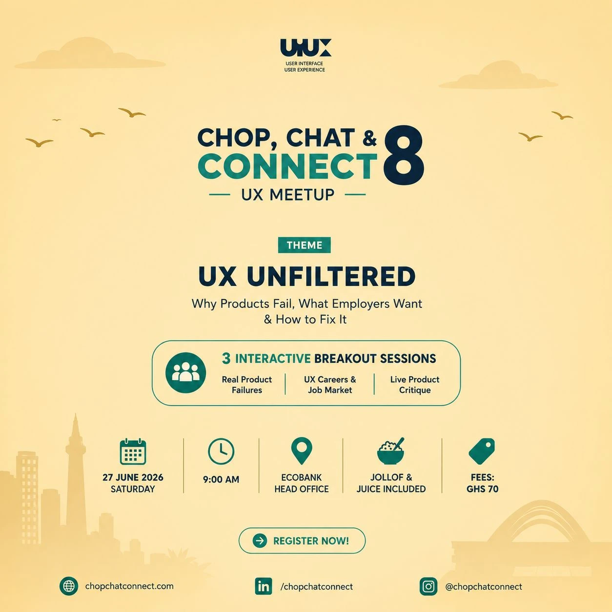 CHOP, CHAT & CONNECT 8TH MEETUP event poster