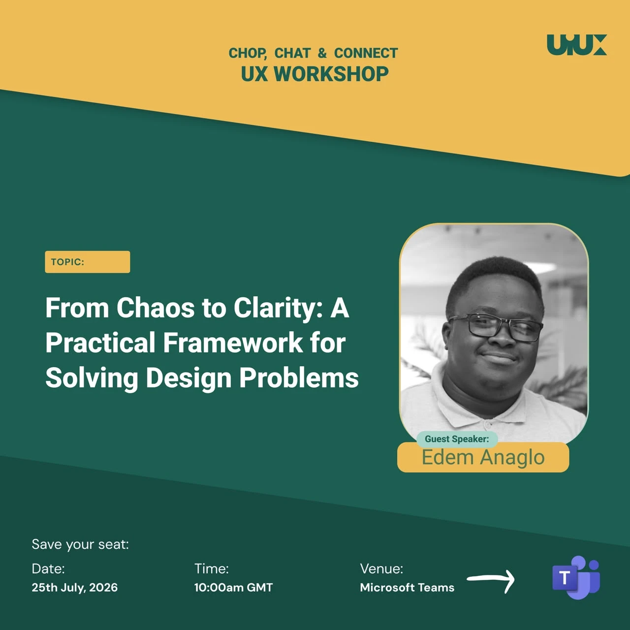 Chop, Chat & Connect UX Workshop event poster