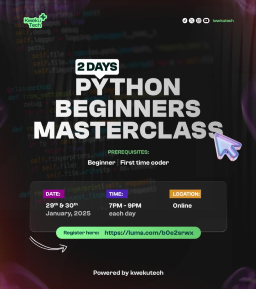 Python Beginners Masterclass event poster