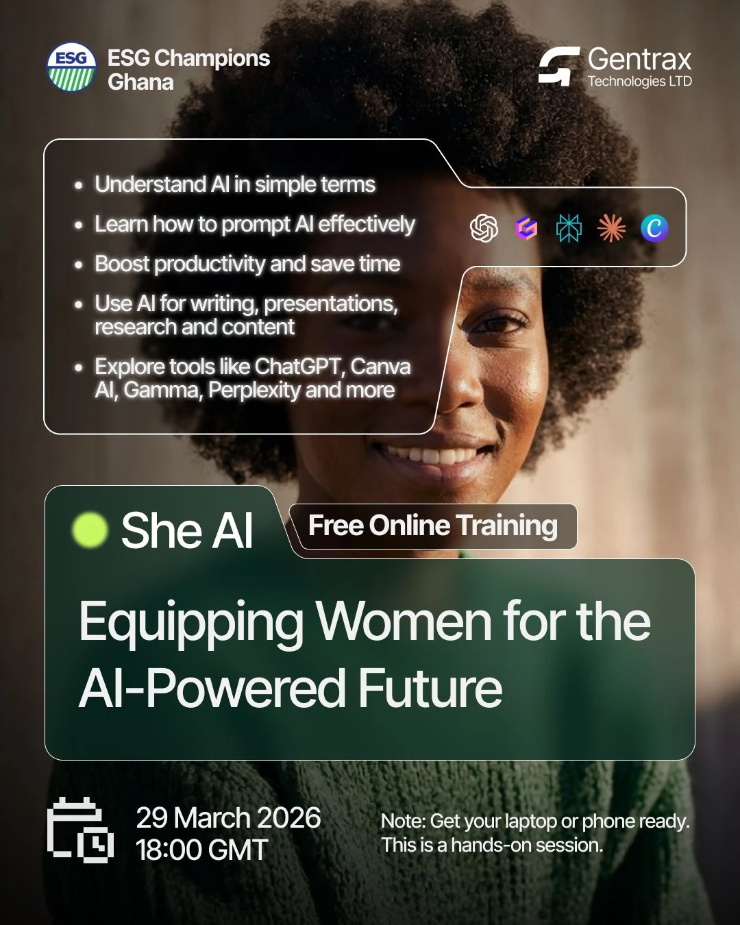She AI: Equipping Women for the AI-Powered Future event poster