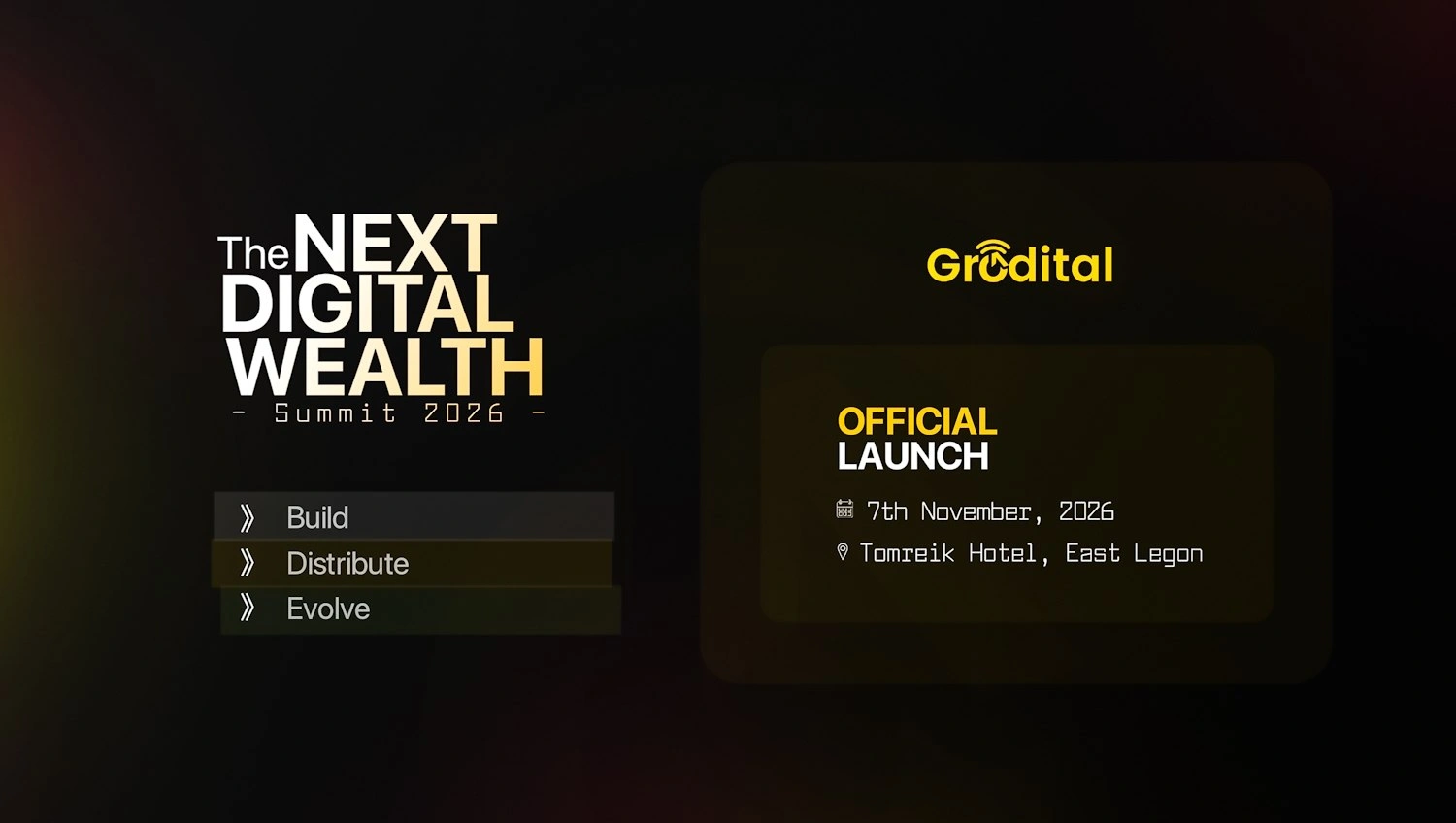 The Next Digital Wealth Summit 2026 | Grodital Official Launch event poster