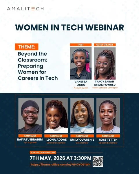 Women In Tech Webinar: "Beyond the Classroom: Preparing Women for Careers in Tech" event poster