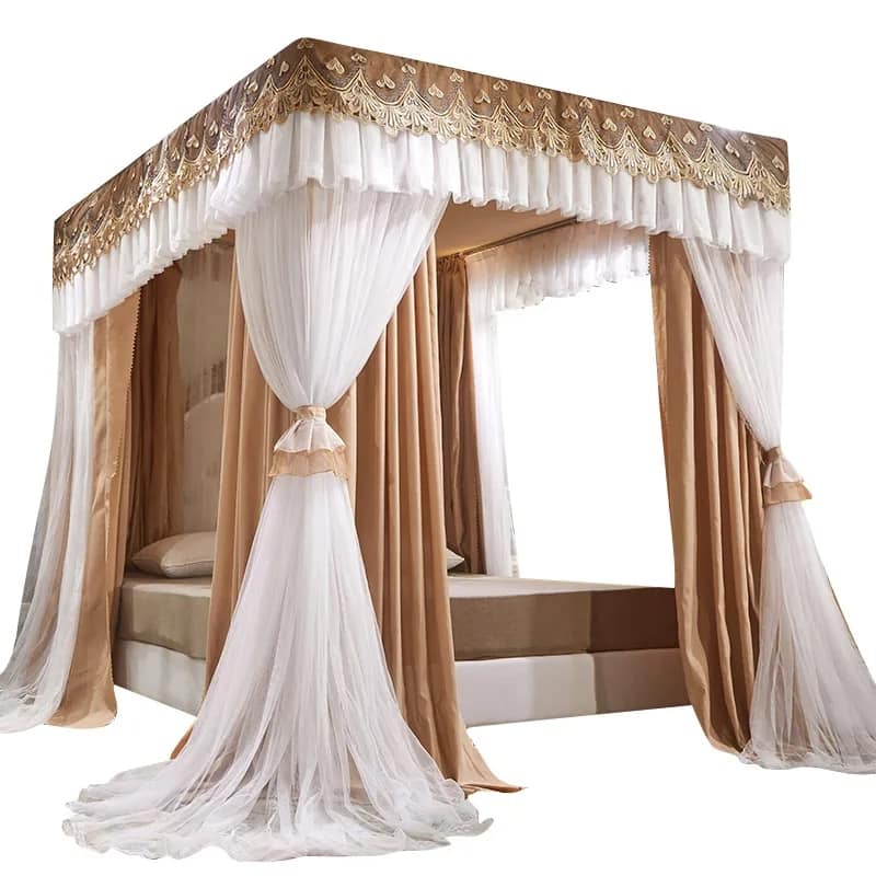 LuxeDrape Majestic 4-Post Mosquito Net Canopy – Gold Edition
