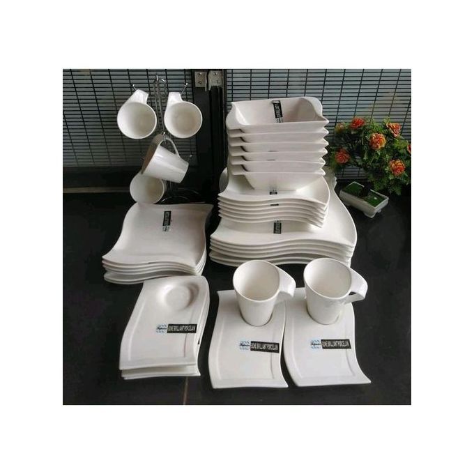 30 Pieces Dinner Ware Set Of Cups, Saucers,Bowls, Side Plates And Dinner Plates-White 