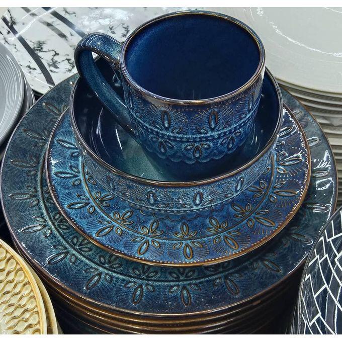 24 Pieces Ceramic Dinnerware Set Of 6 Bowls 6 Dinner plates 6 Side Plates And 6 Cups-Blue  thumbnail 3