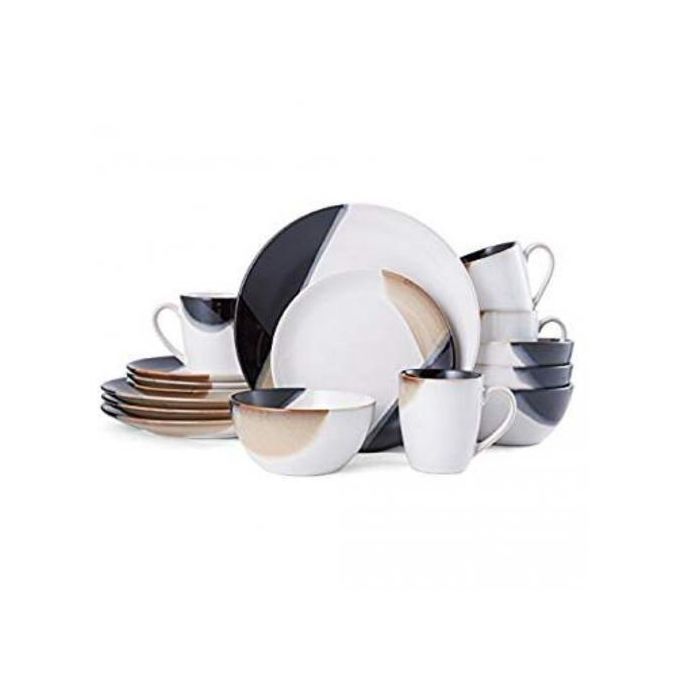 24 Piece Partial Design Plates, Cups, Bowls Dinner Set - Multi Colour