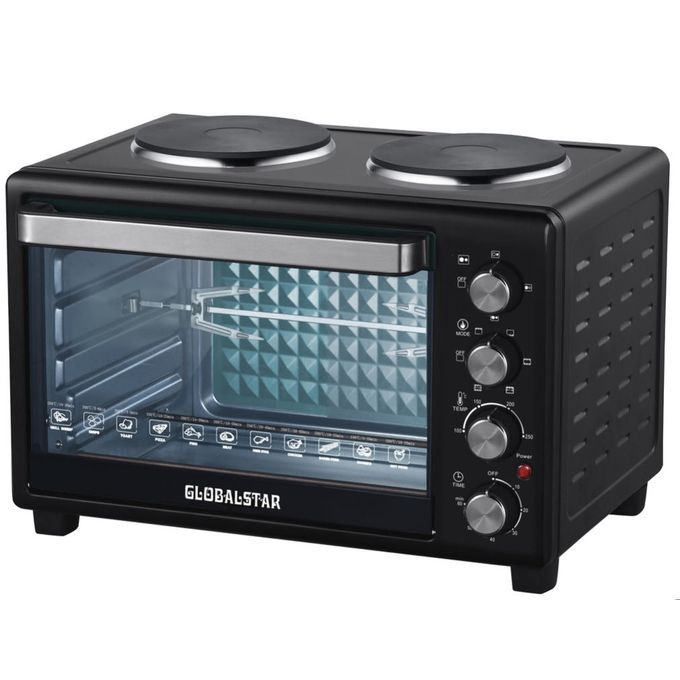Global Star Electric Oven With Rotisserie/Two Hot Plates 38 Litre - GS+OV38 BLACK thumbnail 3