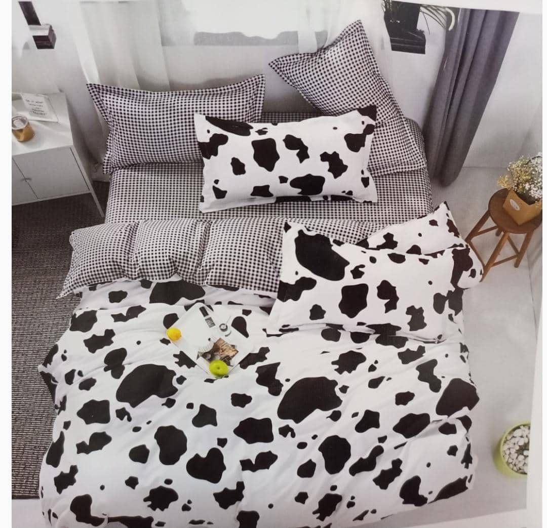 Cow Print & Gingham Cotton Bedspread Set – 6-Piece