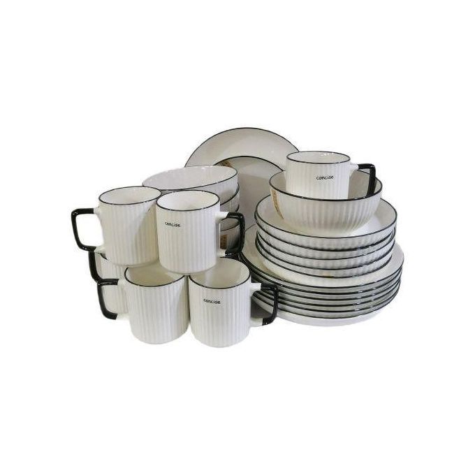24pcs Of Black line Design Plates Bowls Cups Dinner Set - Cream thumbnail 2