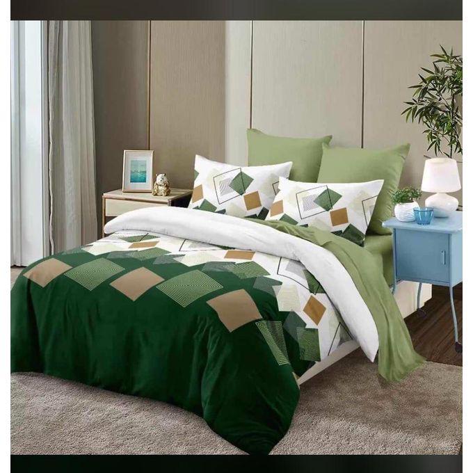 10Pc Duvets With 1 Neck Pillow 2 Bedsheets (1) Fitted 2 Curtains 2 Cushions 1 Pair Bedroom Sandals-Green