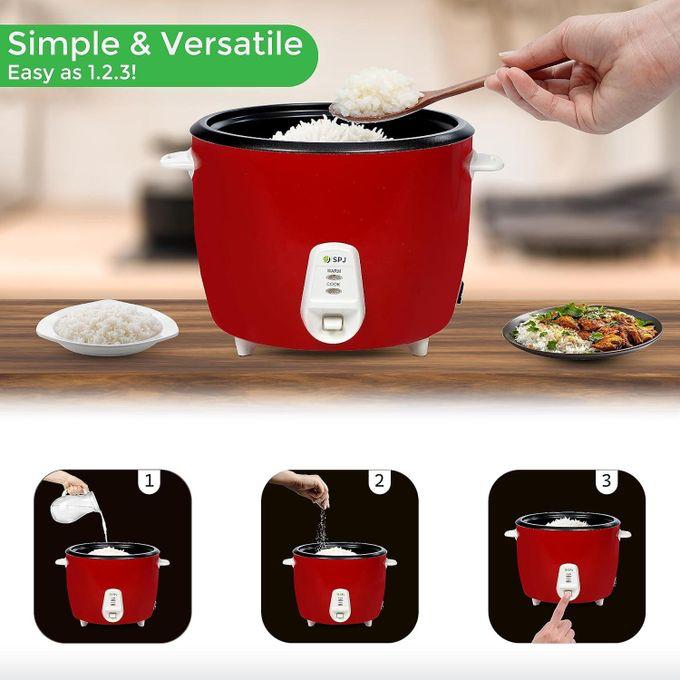 SPJ 2.2 Liter Electric Rice Cooker With Steamer, Stainless Steel Lid, Non-Stick Aluminium Inner Pot, Automatic Keep Warm Function- Red  thumbnail 4
