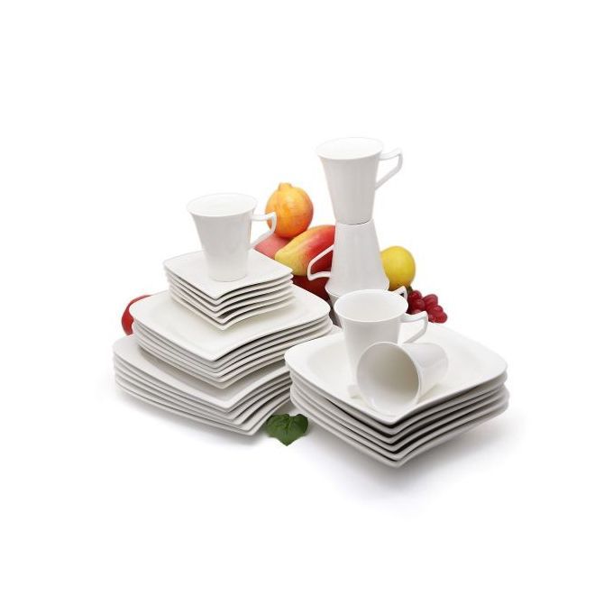 30 Pcs Of Square Plates, Bowls, Side Plates, Cups Dinner Set, White thumbnail 2