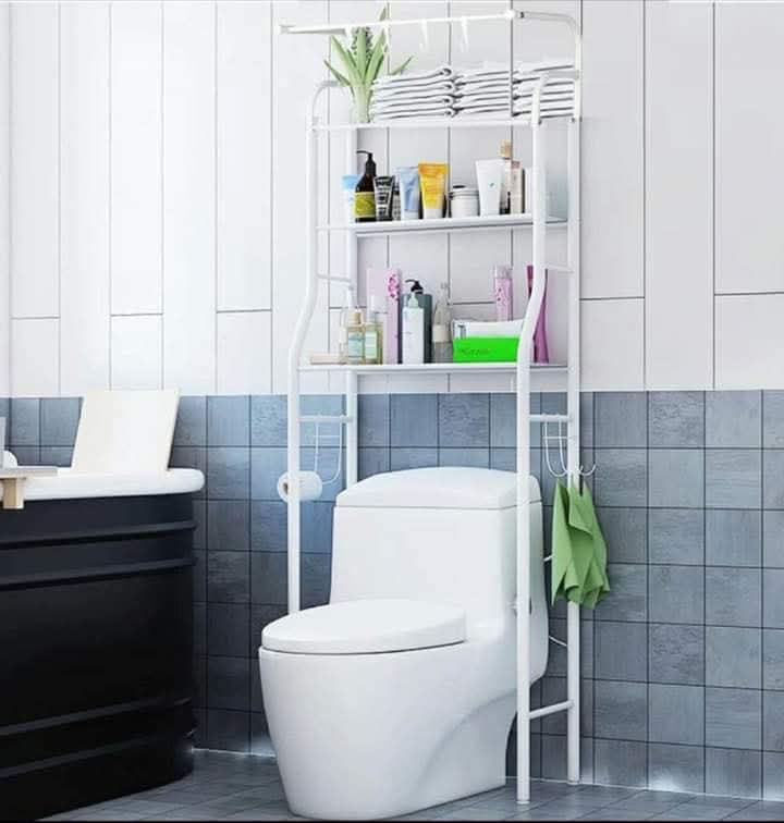 Over-The-Toilet 3-Tier Bathroom Storage Rack – Freestanding Organizer with Hooks and Towel Bar