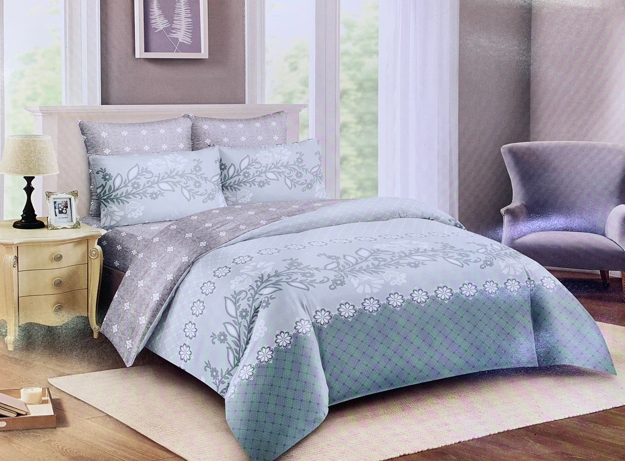 Serene Blossom Reversible Duvet Cover Set – Queen Size (6-Piece Set)