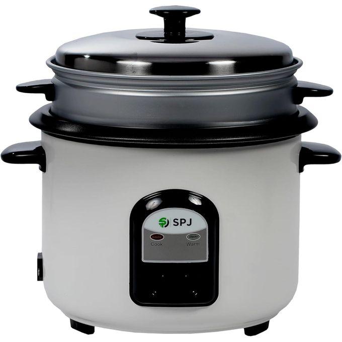 SPJ 1.8 Liter Electric Rice Cooker With Steamer, Stainless Steel Lid, Non-Stick Aluminium Inner Pot, Automatic Keep Warm Function- White  thumbnail 2