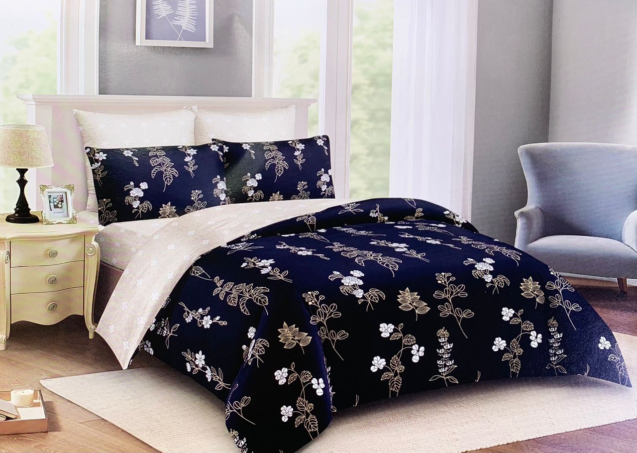 Elegant Floral Reversible Cotton Duvet Cover Set – Queen Size (6-Piece Set) thumbnail 2
