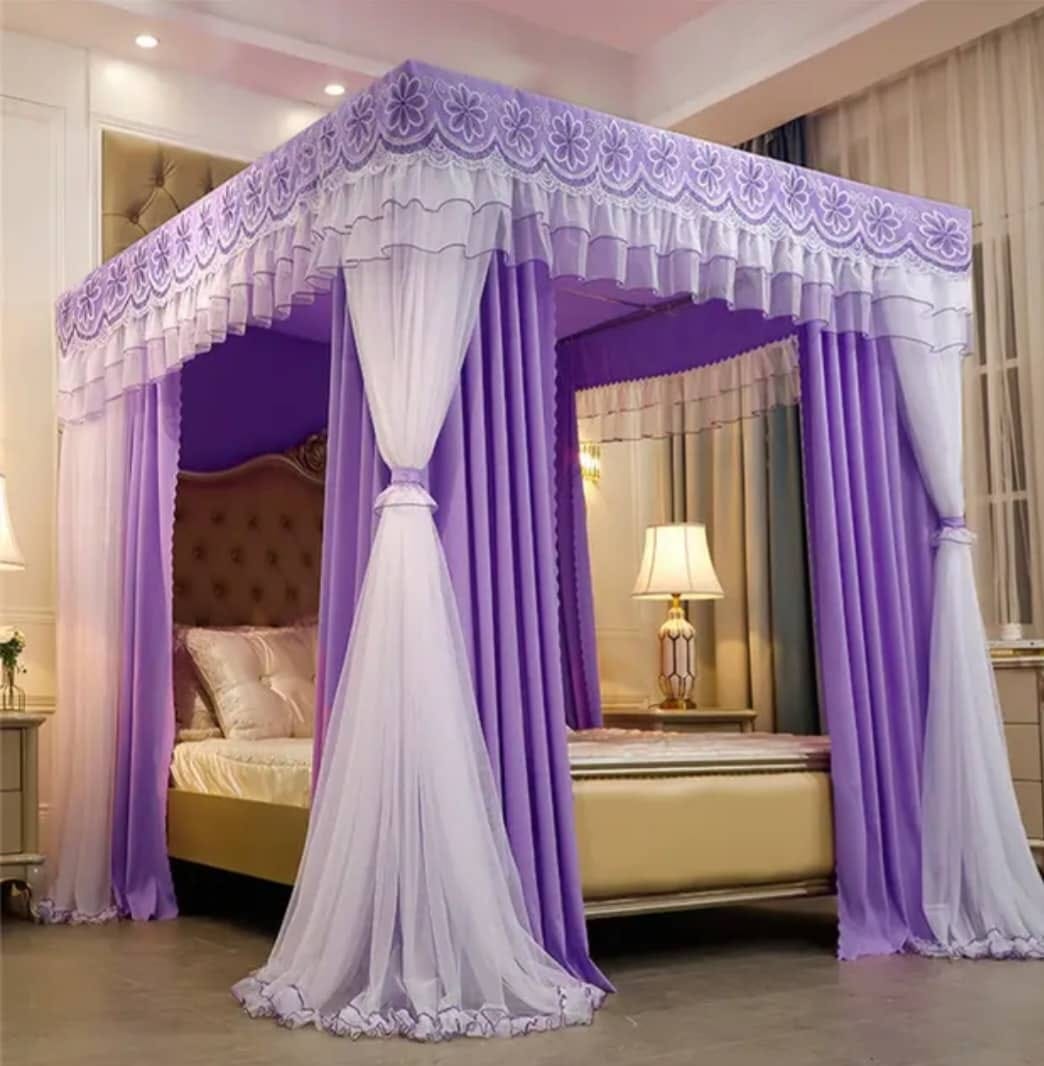 Deluxe Four-Poster Canopy Mosquito Net – Purple Elegance