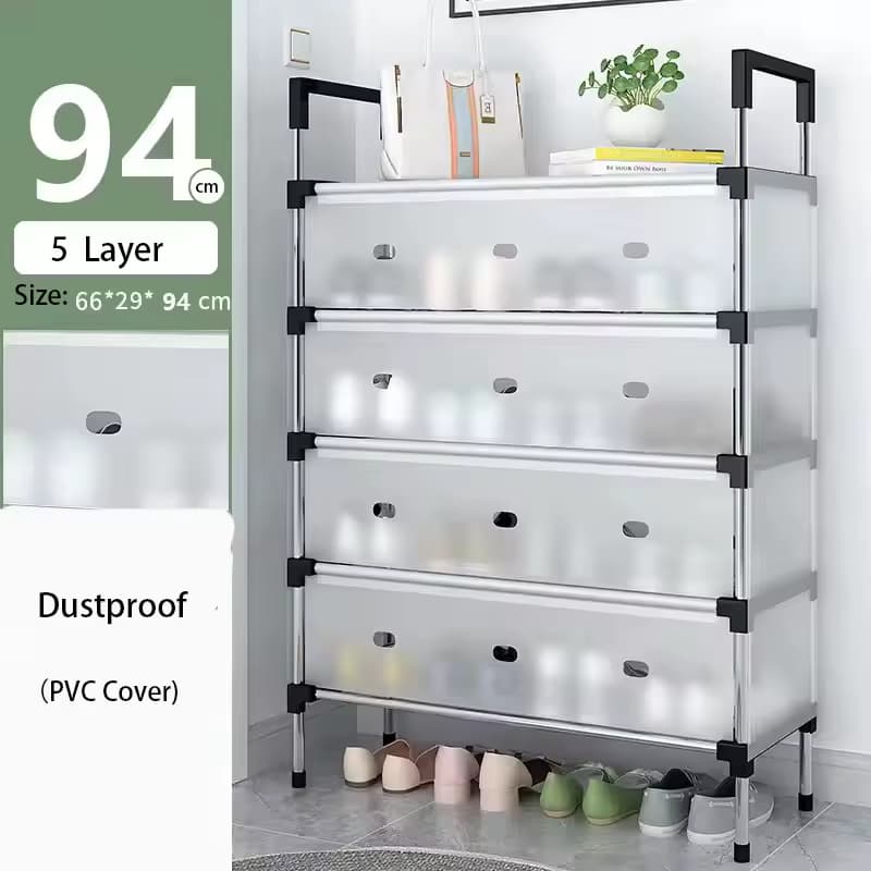 5-Tier Dustproof Shoe Rack with Translucent PVC Covers – 94 cm thumbnail 2