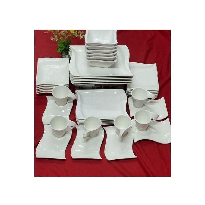 30 Pieces Dinner Ware Set Of Cups, Saucers,Bowls, Side Plates And Dinner Plates-White  thumbnail 2