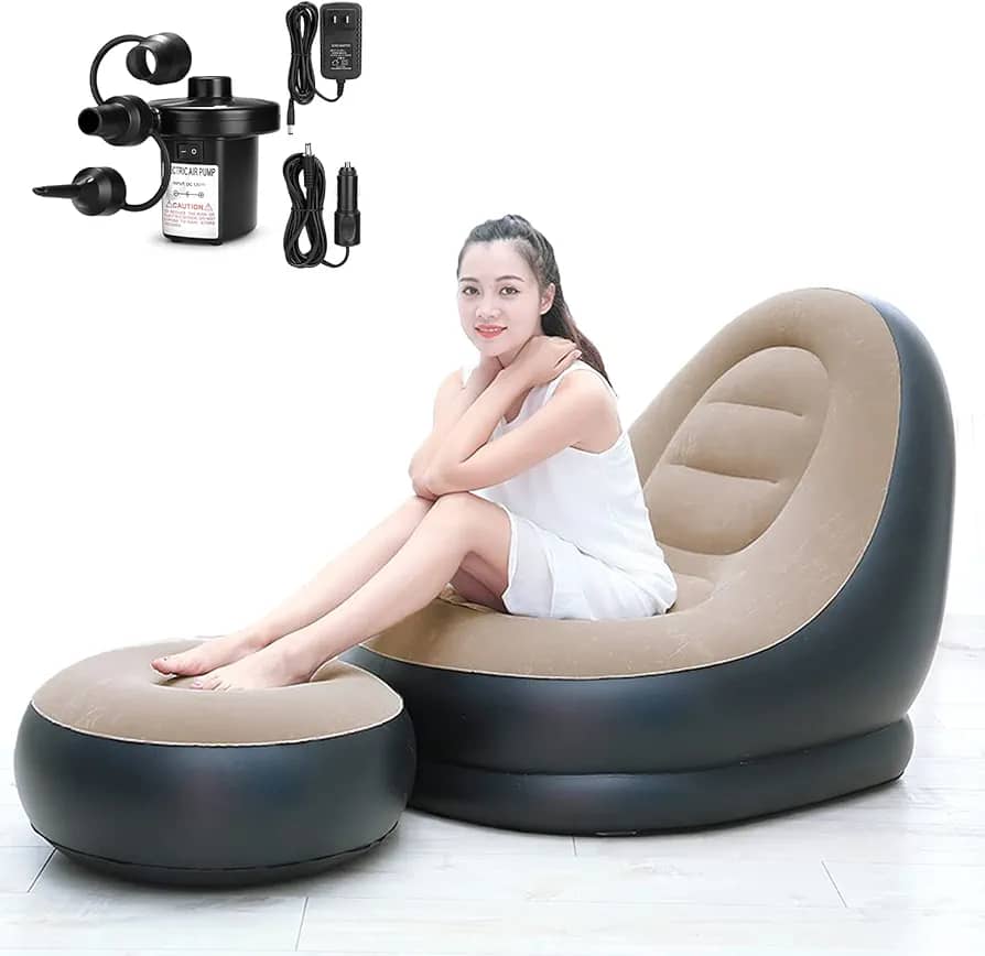 Inflatable Lounge Chair with Footrest & Electric Pump – Premium Comfort for Home, Camping, and Travel