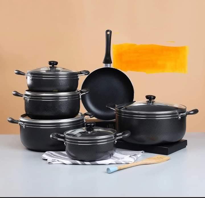  12-Piece Non-Stick Cookware Set with Glass Lids – Black Marble Finish thumbnail 2
