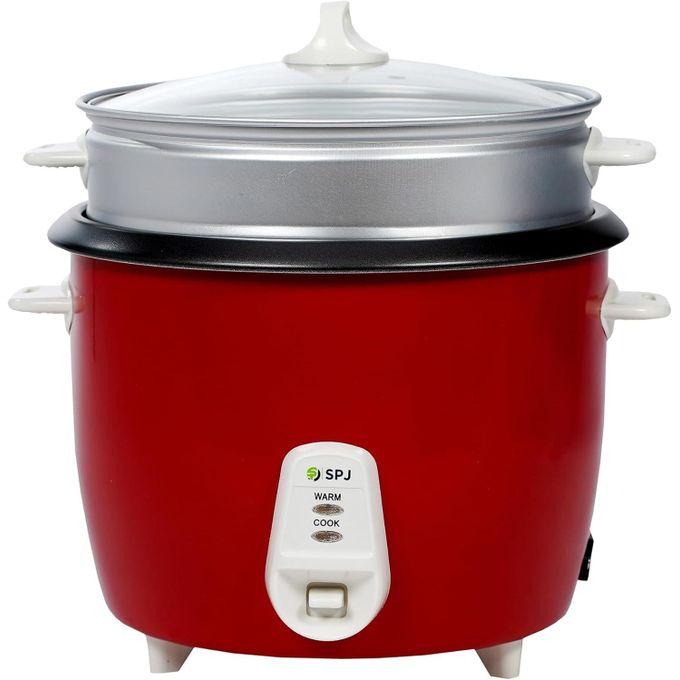 SPJ 2.2 Liter Electric Rice Cooker With Steamer, Stainless Steel Lid, Non-Stick Aluminium Inner Pot, Automatic Keep Warm Function- Red  thumbnail 2