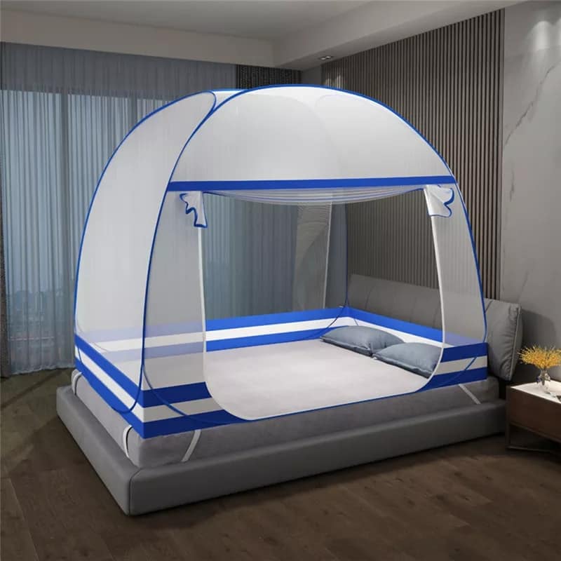  Foldable Mosquito Net Tent – Blue & White Dome Design