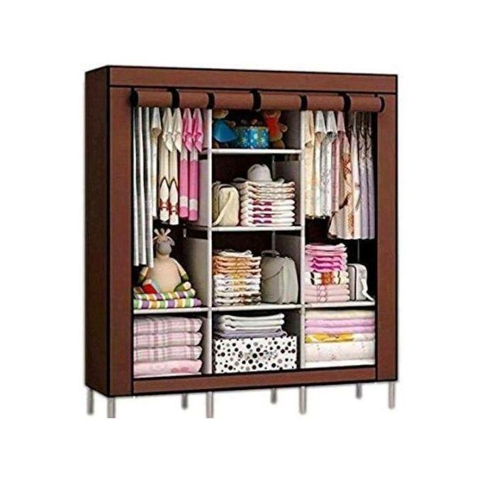 3 Column Cloth Frame Wardrobe - Maroon, Not Assembled thumbnail 2