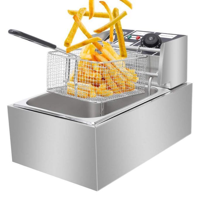 6 Liters Fast Frying Stainless Steel Deep Fryer With Chips Chicken Basket-Silver  thumbnail 3