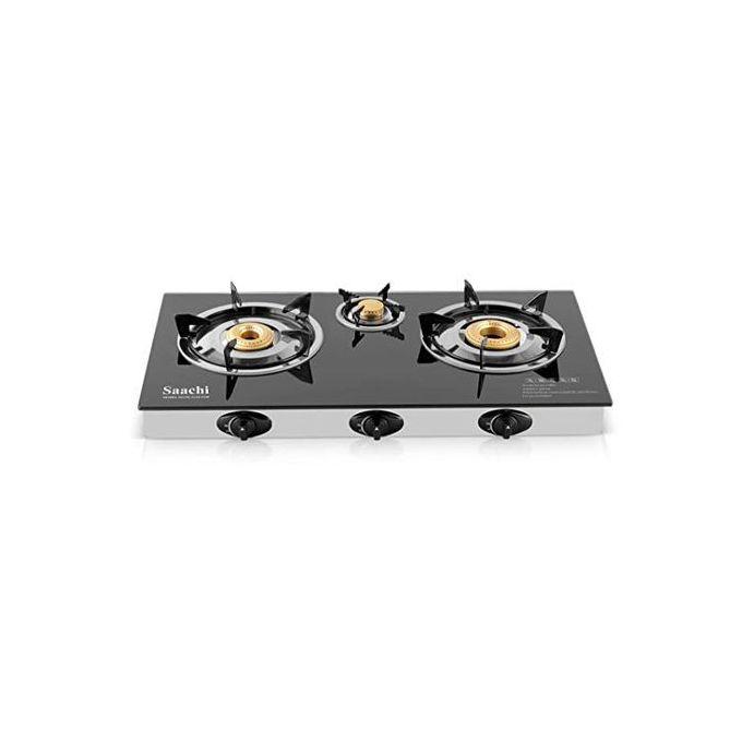 Saachi Gas Stove With Glass Top And Three Burners-Black/Silver 