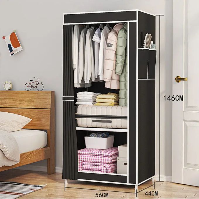 Single Column Metallic Cloth Wardrobe (Not Assembled) - Black 