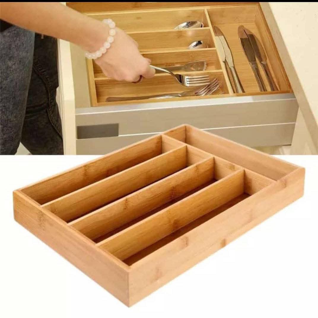  Bamboo Cutlery Drawer Organizer – 5-Compartment Kitchen Utensil Tray for Spoons, Forks & Knives thumbnail 2