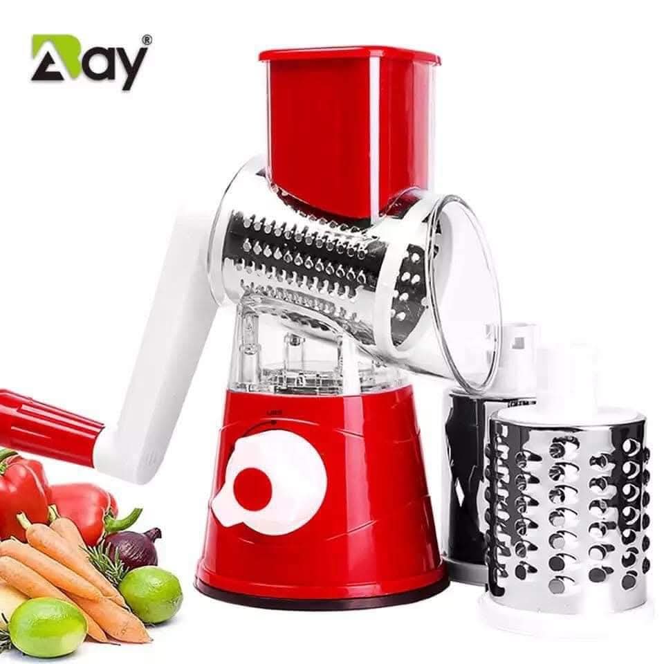 3-in-1 Rotary Drum Grater & Vegetable Slicer with Interchangeable Stainless Steel Drums