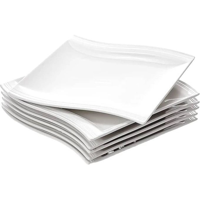 6 Pieces Set Of Large Square Melamine Plates With Unique Design-White