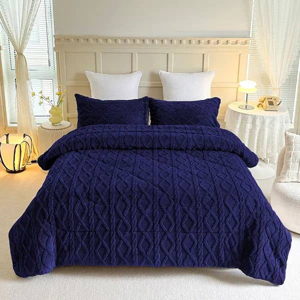 3-Piece Luxury Quilted Bedcover Set – Royal Navy Blue