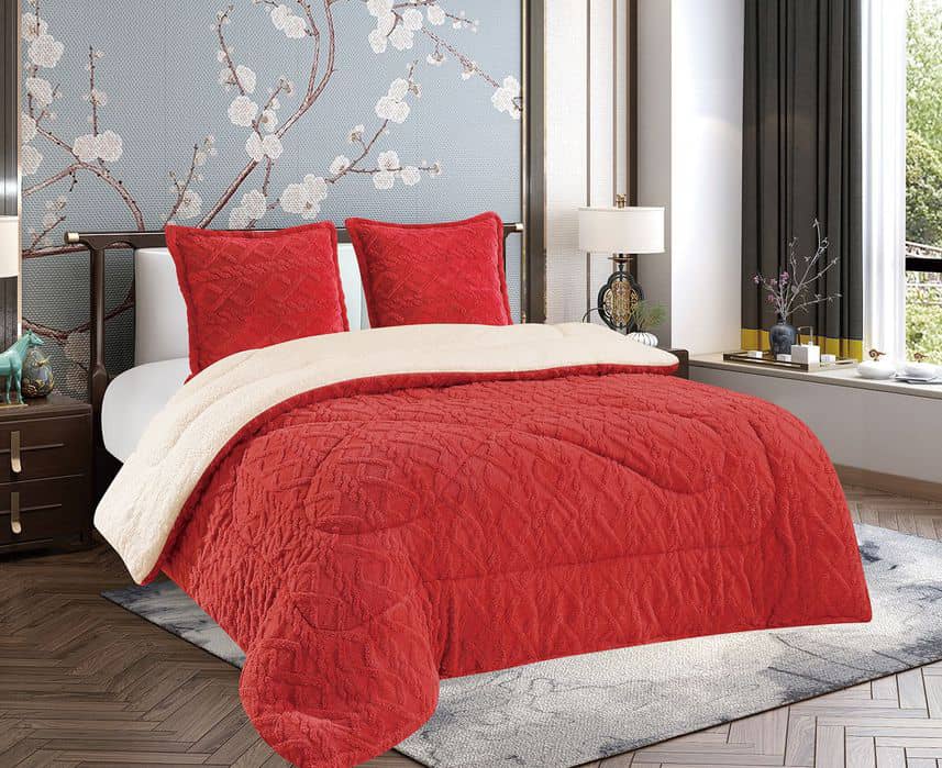  Luxury Reversible Comforter Set – Ruby Red & Cream thumbnail 2