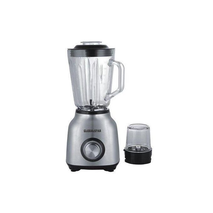 Global Star 1.5 Litres 2 In 1 Ice Crushing Powerful Stainless Steel And Glass Jar Blender GS-Y88 - Silver