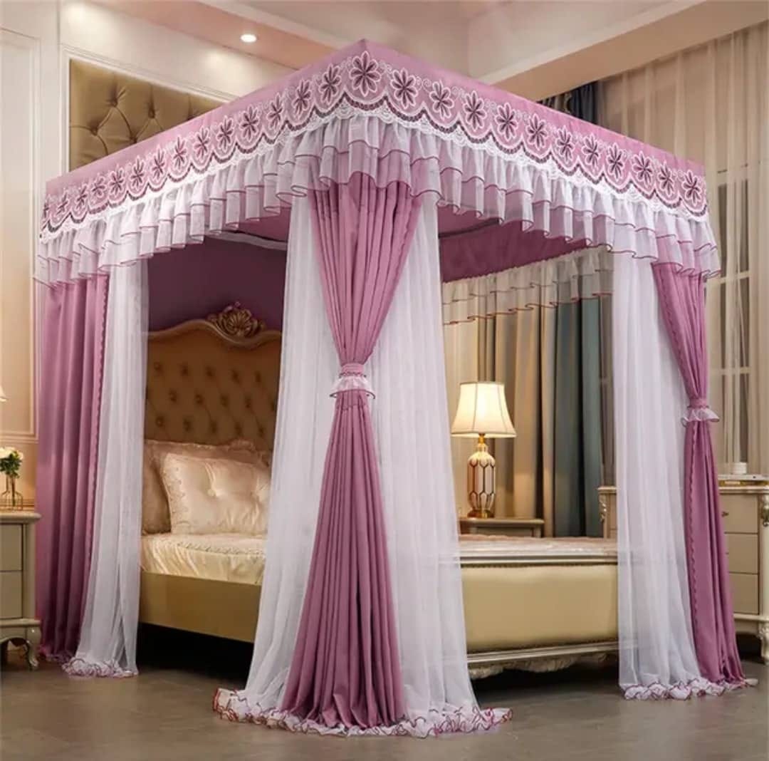 Elegant Pink Four-Poster Canopy Mosquito Net