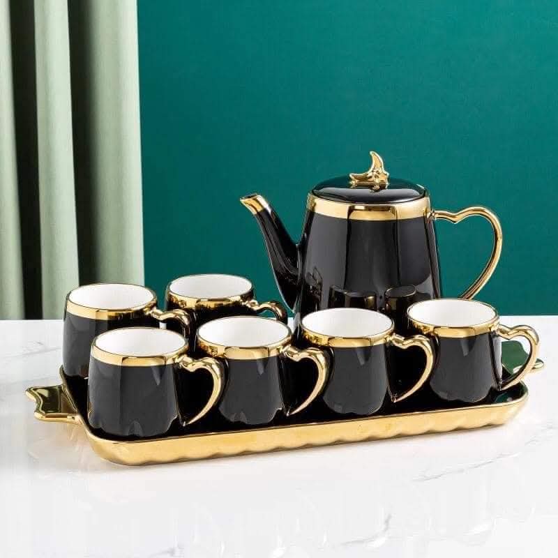  7-Piece Ceramic Tea Set – Black & Gold Luxury Edition thumbnail 2
