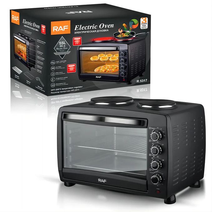 RAF 55 Litres Electric Oven with 2 Hotplates R.5317 - Black  thumbnail 4
