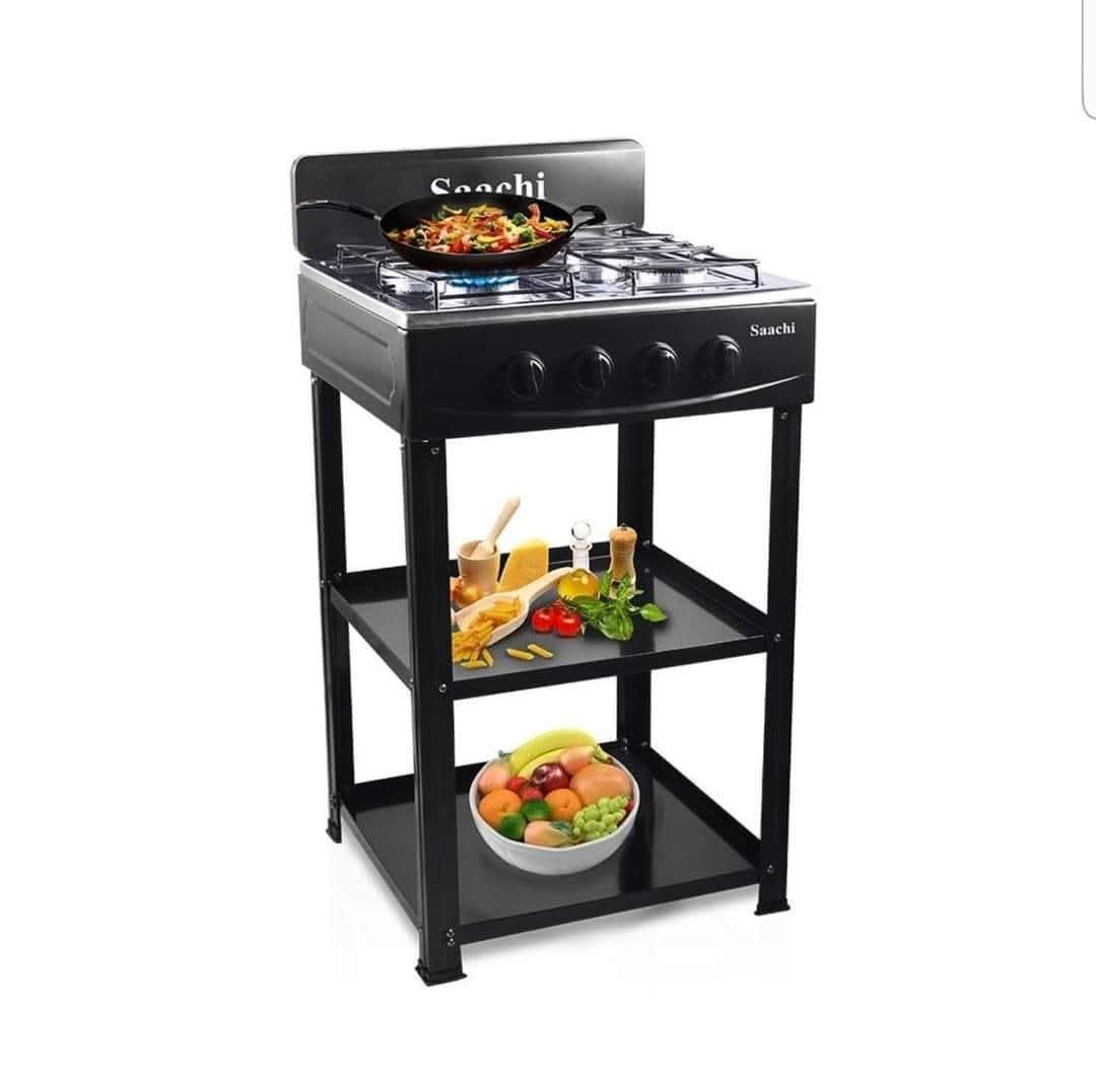  3-Burner Gas Stove with Stand and Storage Shelves – Black