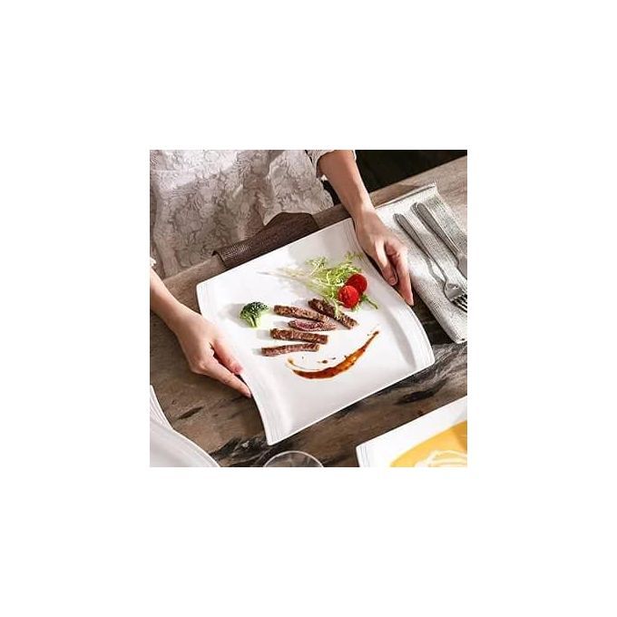 6 Pieces Set Of Large Square Melamine Plates With Unique Design-White  thumbnail 2