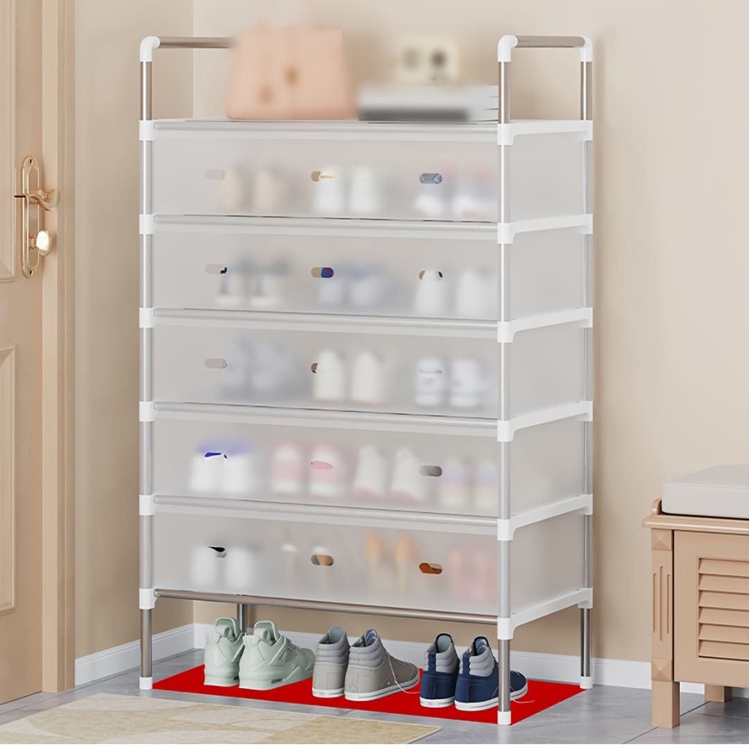 5-Tier Dustproof Shoe Rack with Translucent PVC Covers – 94 cm