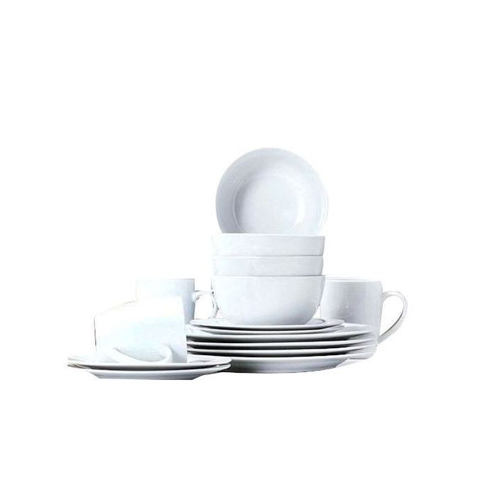 Set Of 6 Dinner Plates, 6 Side Plates, 6 Soup Bowls And 6 Cups - White 