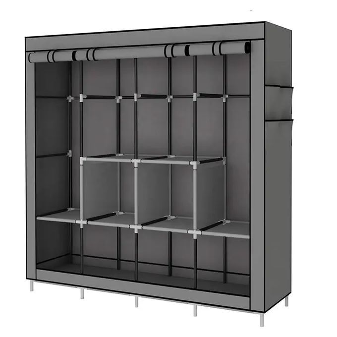 Foldable 4 Columns Clothes Bags Fabric Steel Frame Wadrobe Storage Organizer Closet-Multicolor